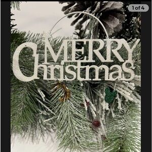 Disney Vintage Merry Christmas Mickey White Glitter Ornament Holiday 5x3"